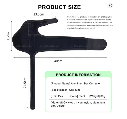 Bunion Corrector Splint ~ Big Toe Straightener with Aluminium Bar, One Size, Black