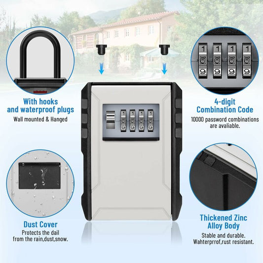 Waterproof Key Safe Box with Hook – Grey