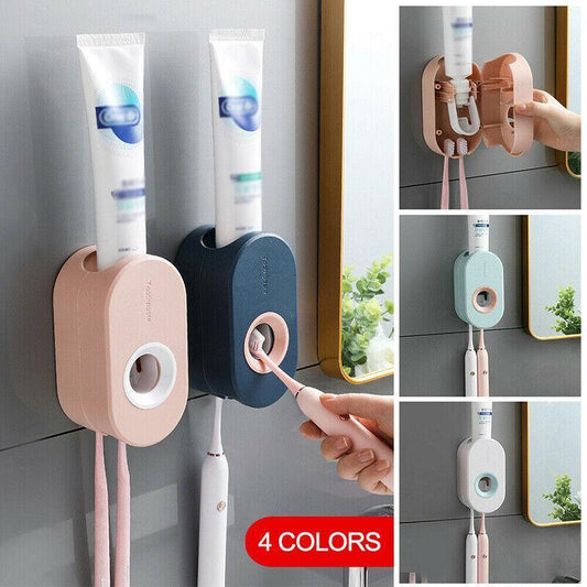 Automatic Toothpaste Dispenser Bathroom Wall-Mounted Rack Toothbrush Holder - 3 Colours