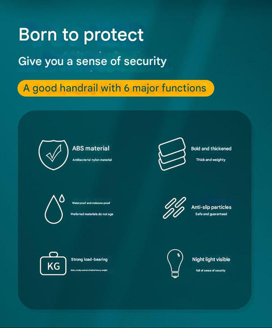 2pc Anti-Slip Safety Grab Bars with Luminous Rings – Stainless Steel Core (30–60cm Options)