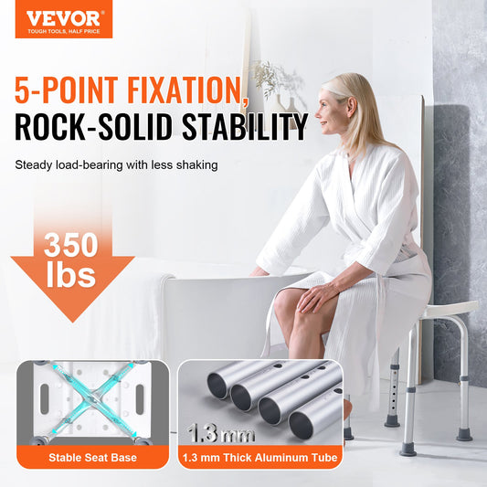 Adjustable Shower Stool with Built-In Handles – Non-Slip, 158 kg Capacity