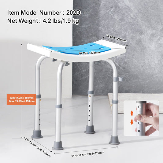 Adjustable Height Shower Chair – Non-Slip Seat up to 158.8kg and 226.8kg weight capacity
