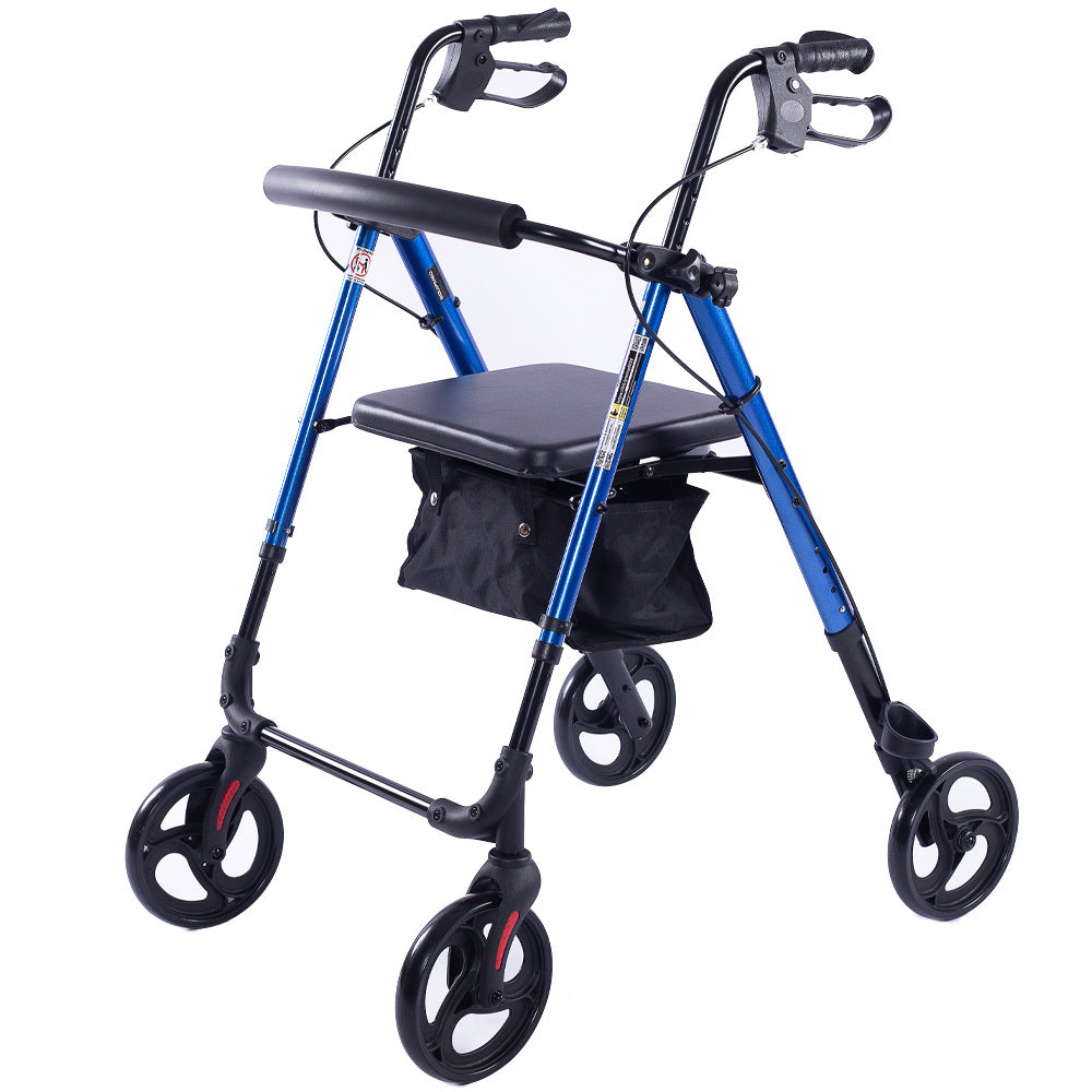 Equipmed Lightweight 4-Wheel Rollator Walker - Aluminium Frame with Seat & Storage (Titanium)