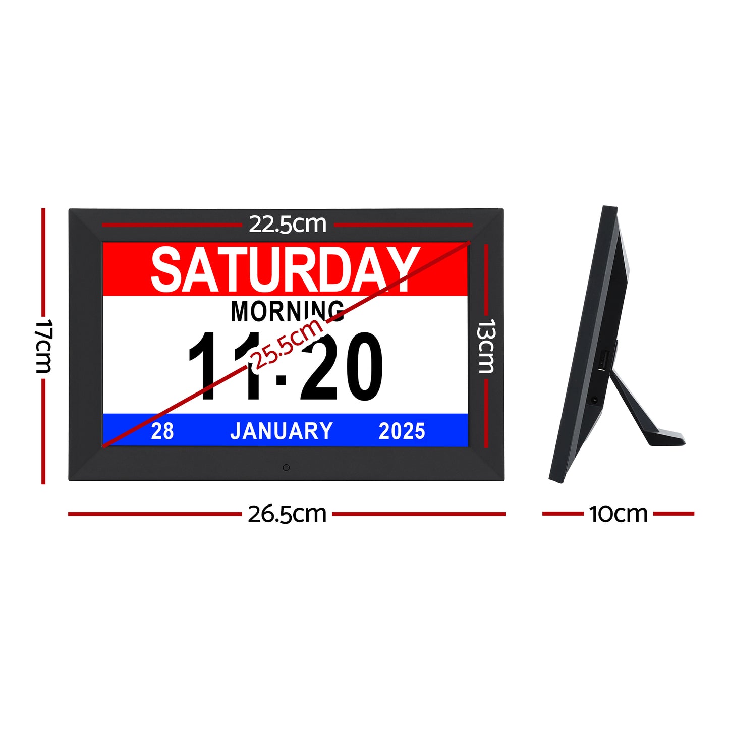 Artiss 10" Digital Day Clock — Date, Alarm & Medication Reminder. Black or White