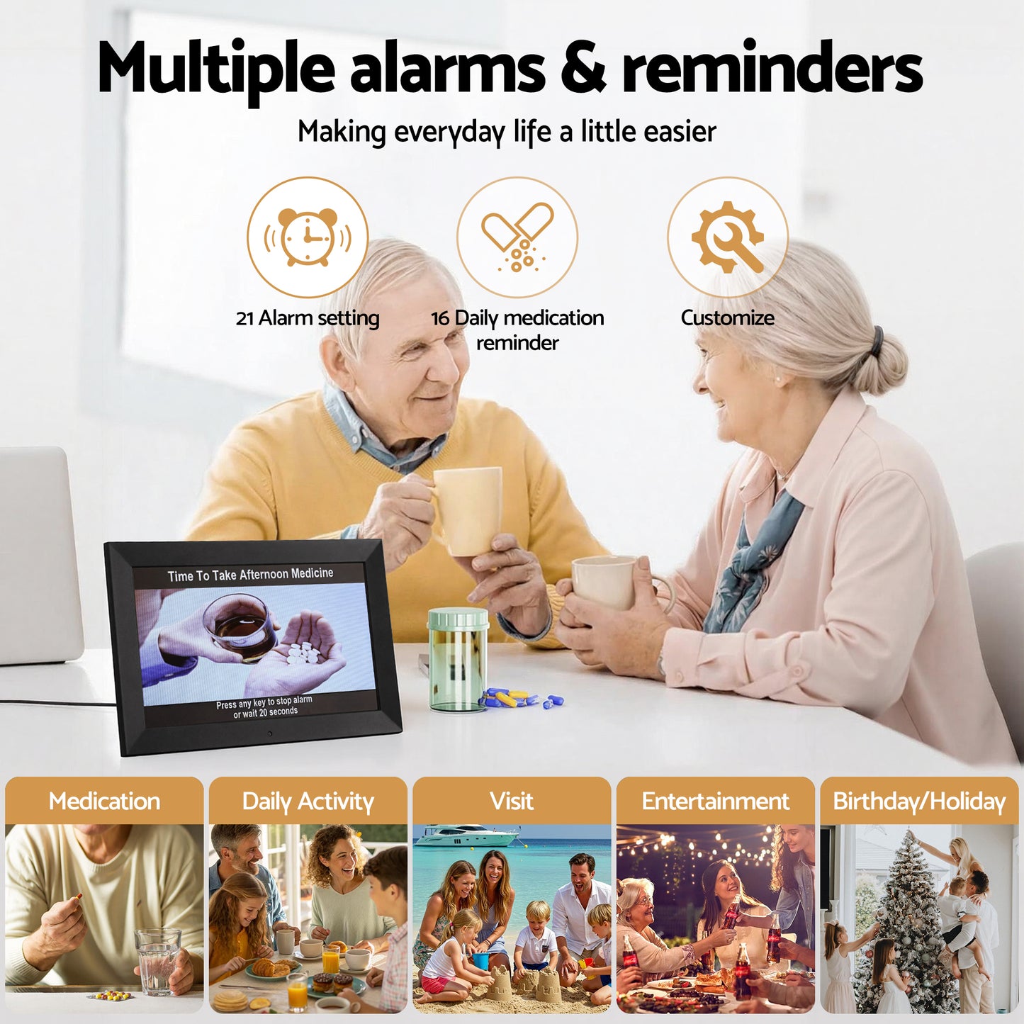 Artiss 10" Digital Day Clock — Date, Alarm & Medication Reminder. Black or White