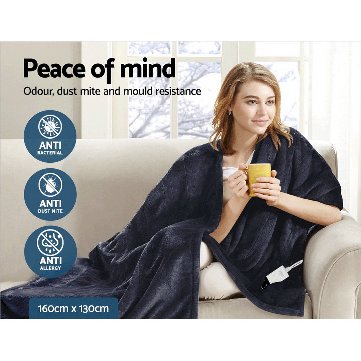 Giselle Bedding Heated Electric Throw Rug Fleece Sunggle Blanket Washable Charcoal
