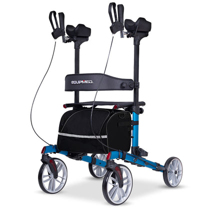 Equipmed Upright Rollator Walker with Seat & Adjustable Forearm Supports - Lightweight (Blue & Grey)