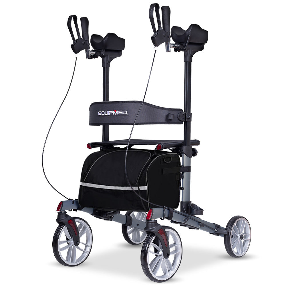 Equipmed Upright Rollator Walker with Seat & Adjustable Forearm Supports - Lightweight (Blue & Grey)