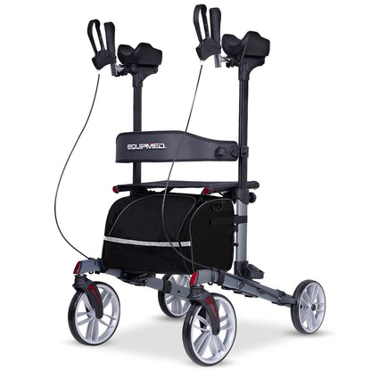 Equipmed Upright Rollator Walker with Seat & Adjustable Forearm Supports - Lightweight (Blue & Grey)