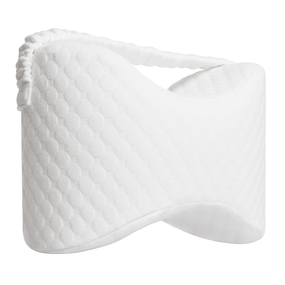 Side-Sleeper Knee Pillow with Adjustable Leg Strap - White