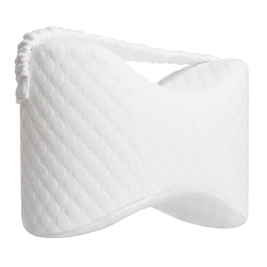 Side-Sleeper Knee Pillow with Adjustable Leg Strap - White