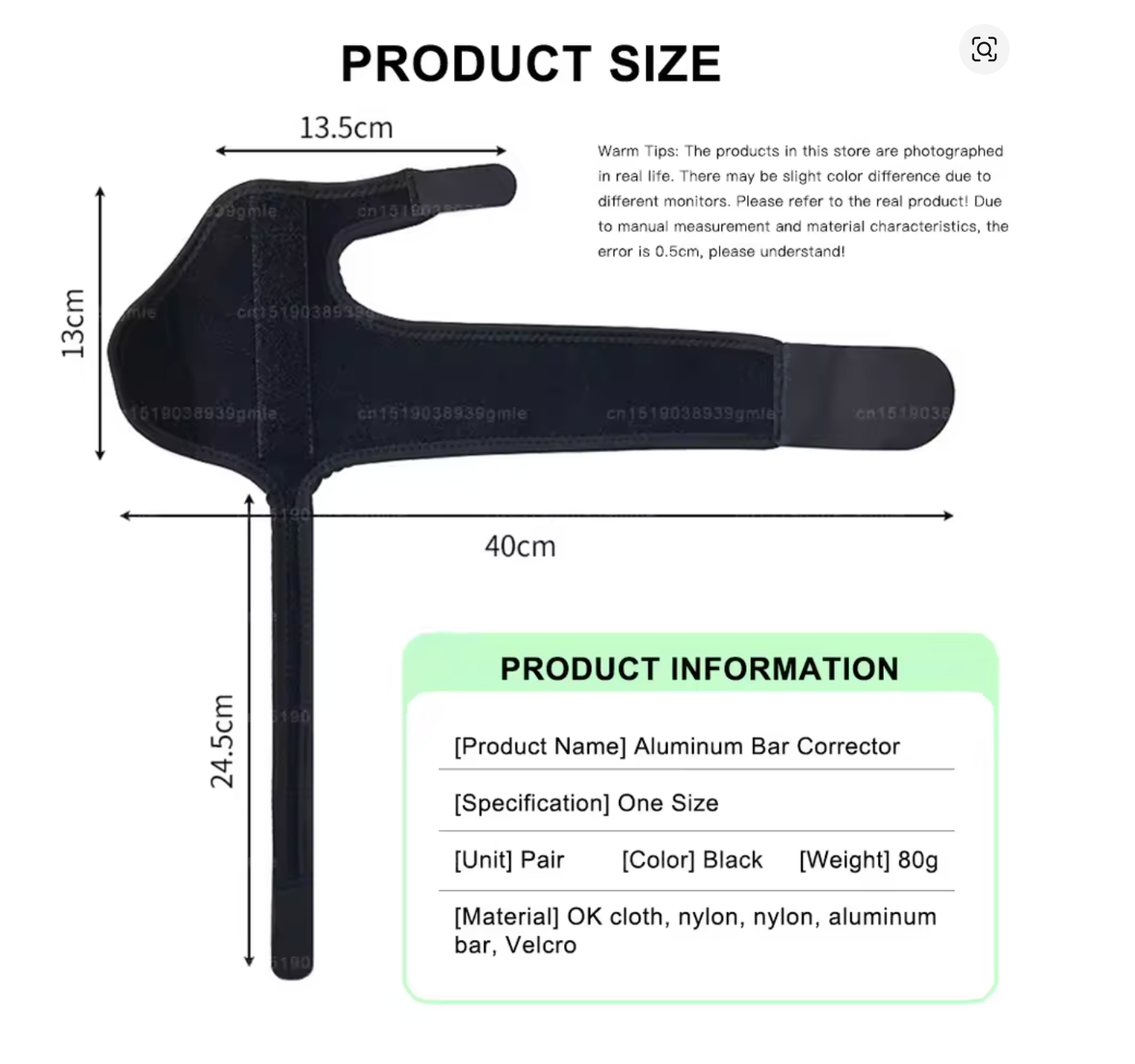 Bunion Corrector Splint ~ Big Toe Straightener with Aluminium Bar, One Size, Black