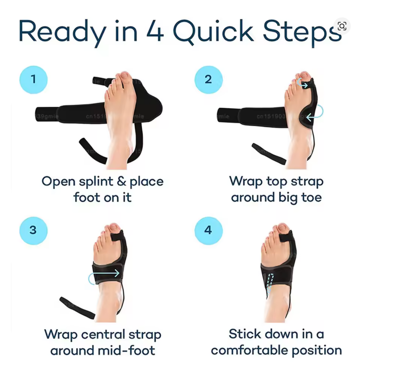 Bunion Corrector Splint ~ Big Toe Straightener with Aluminium Bar, One Size, Black