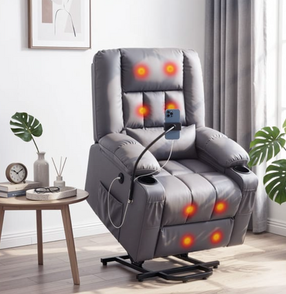 Lift Recliner Chair — Massage & Heat | Assisted Standing | Grey