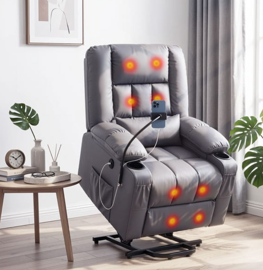 Lift Recliner Chair — Massage & Heat | Assisted Standing | Grey