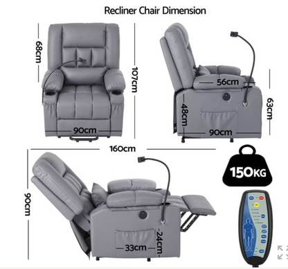 Lift Recliner Chair — Massage & Heat | Assisted Standing | Grey