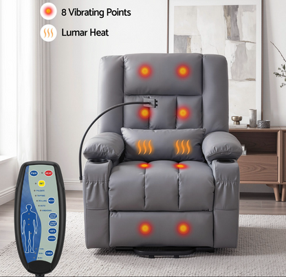 Lift Recliner Chair — Massage & Heat | Assisted Standing | Grey