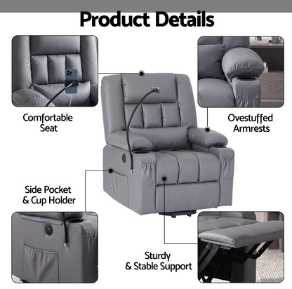 Lift Recliner Chair — Massage & Heat | Assisted Standing | Grey