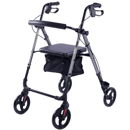 Equipmed Lightweight 4-Wheel Rollator Walker - Aluminium Frame with Seat & Storage (Titanium)