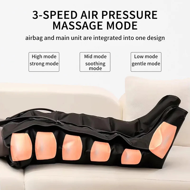 Leg Compression Massager Boots with Remote - Adjustable Air Pressure (Black)