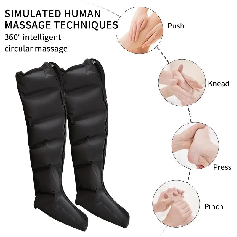Leg Compression Massager Boots with Remote - Adjustable Air Pressure (Black)
