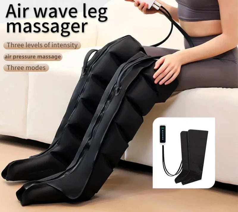 Leg Compression Massager Boots with Remote - Adjustable Air Pressure (Black)