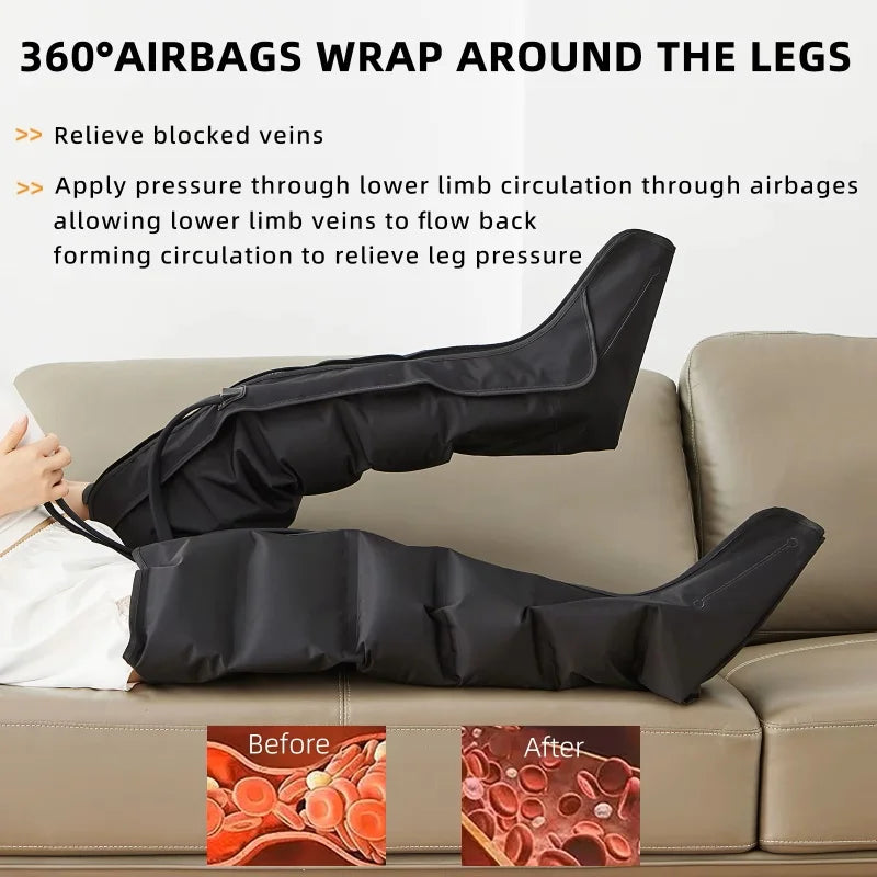 Leg Compression Massager Boots with Remote - Adjustable Air Pressure (Black)