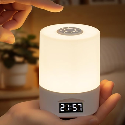 Rechargeable LED Bedside Lamp with Time Display - Dimmable Touch Lamp with Remote (White)