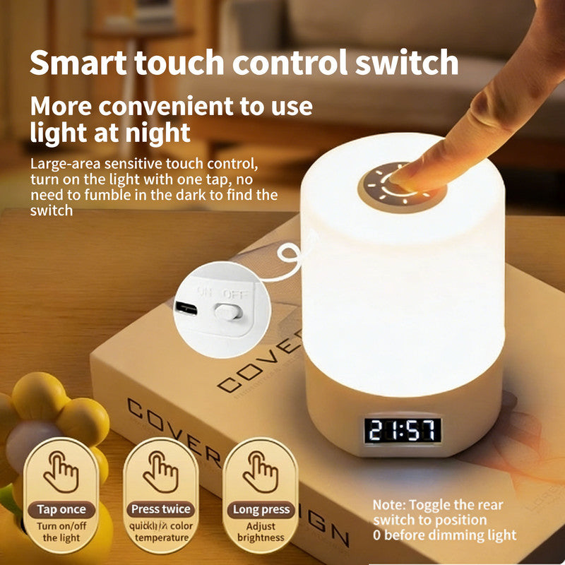 Rechargeable LED Bedside Lamp with Time Display - Dimmable Touch Lamp with Remote (White)