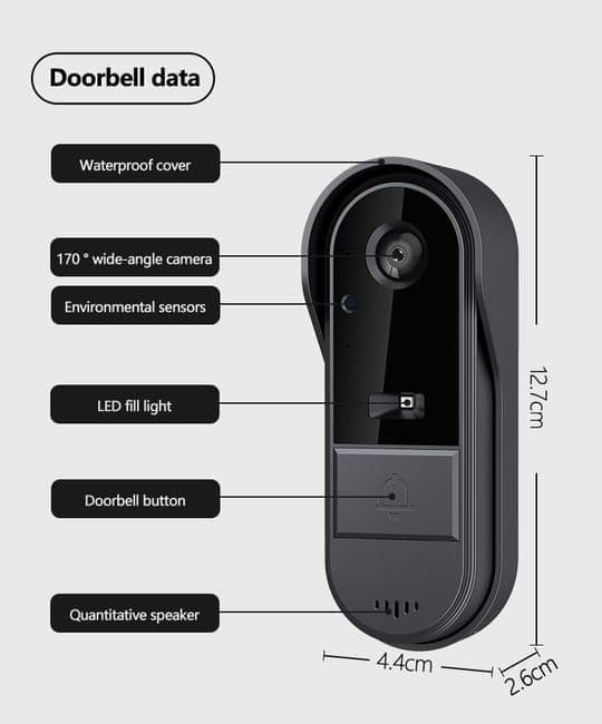 Smart Wireless Video Doorbell, Wide-Angle with Night Vision, Black