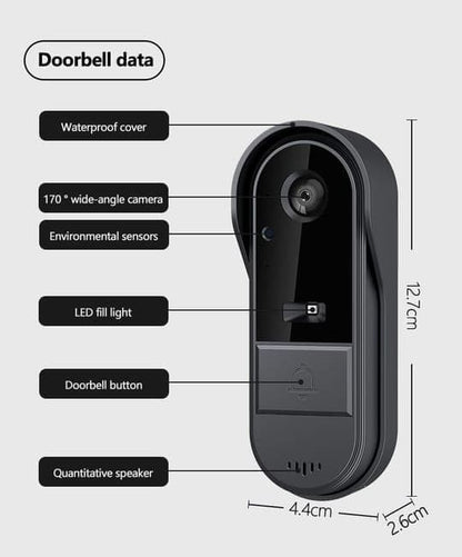 Smart Wireless Video Doorbell, Wide-Angle with Night Vision, Black