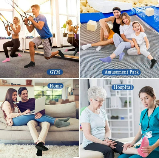 Non-Slip Safety Socks (4 Pack) – Soft Grip for Fall Prevention (Black, Grey, Pink, Purple) One Size.