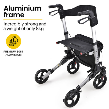 Equipmed Easy Stride Rollator with Seat & Bag, Foldable, 135kg