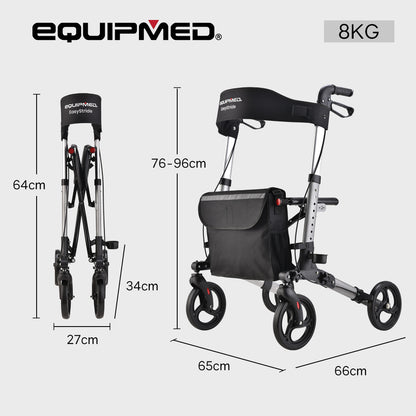 Equipmed Easy Stride Rollator with Seat & Bag, Foldable, 135kg