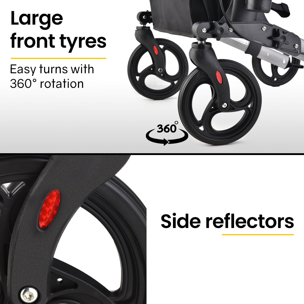 Equipmed Easy Stride Rollator with Seat & Bag, Foldable, 135kg