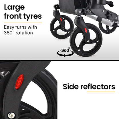 Equipmed Easy Stride Rollator with Seat & Bag, Foldable, 135kg