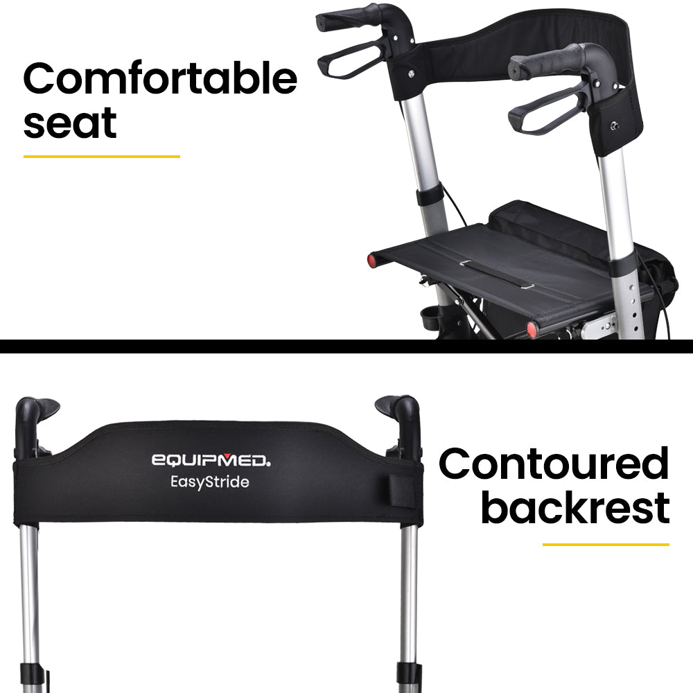 Equipmed Easy Stride Rollator with Seat & Bag, Foldable, 135kg