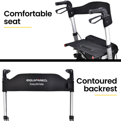 Equipmed Easy Stride Rollator with Seat & Bag, Foldable, 135kg