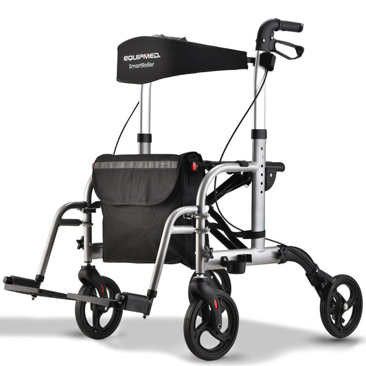2-in-1 Folding Rollator Walker & Wheelchair – Adjustable with Brakes & Bag