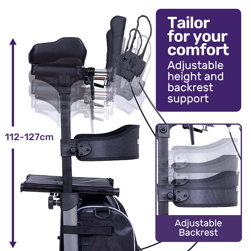 Equipmed Upright Rollator Walker with Seat & Adjustable Forearm Supports - Lightweight (Blue & Grey)