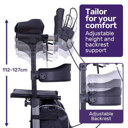 Equipmed Upright Rollator Walker with Seat & Adjustable Forearm Supports - Lightweight (Blue & Grey)
