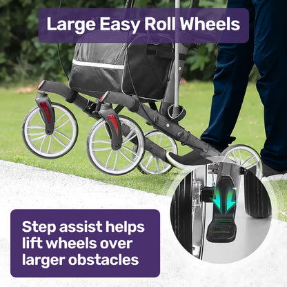 Equipmed Upright Rollator Walker with Seat & Adjustable Forearm Supports - Lightweight (Blue & Grey)