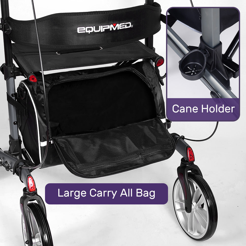 Equipmed Upright Rollator Walker with Seat & Adjustable Forearm Supports - Lightweight (Blue & Grey)