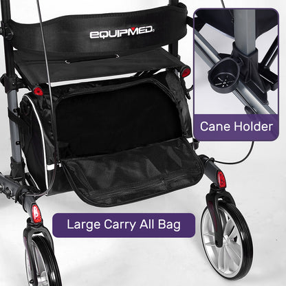 Equipmed Upright Rollator Walker with Seat & Adjustable Forearm Supports - Lightweight (Blue & Grey)