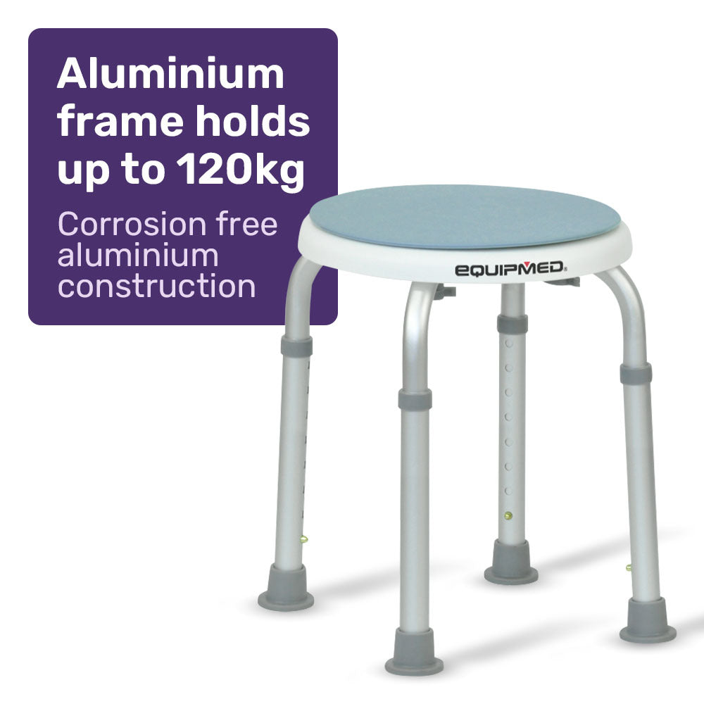 Equipmed Swivel Shower Stool - 360 degrees Rotating Seat, Adjustable Height (120 kg Capacity)