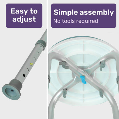 Equipmed Swivel Shower Stool - 360 degrees Rotating Seat, Adjustable Height (120 kg Capacity)