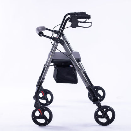 Equipmed Lightweight 4-Wheel Rollator Walker - Aluminium Frame with Seat & Storage (Titanium)