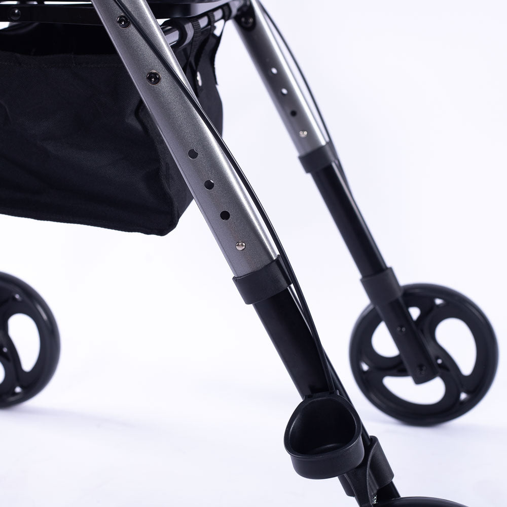 Equipmed Lightweight 4-Wheel Rollator Walker - Aluminium Frame with Seat & Storage (Titanium)