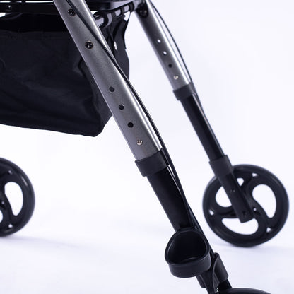 Equipmed Lightweight 4-Wheel Rollator Walker - Aluminium Frame with Seat & Storage (Titanium)