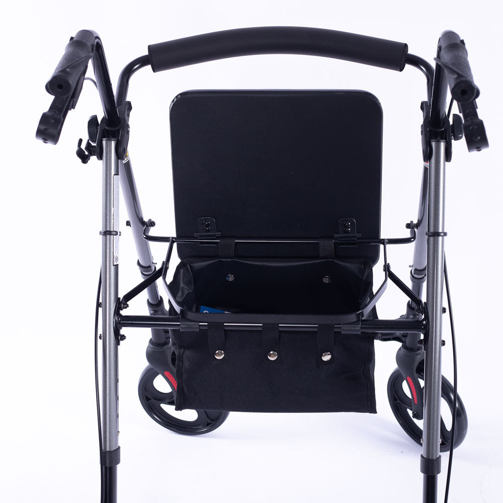 Equipmed Lightweight 4-Wheel Rollator Walker - Aluminium Frame with Seat & Storage (Titanium)